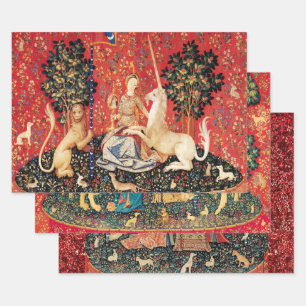 LADY AND UNICORN Lion,Flowers,Animals Medieval  Wrapping Paper Sheets
