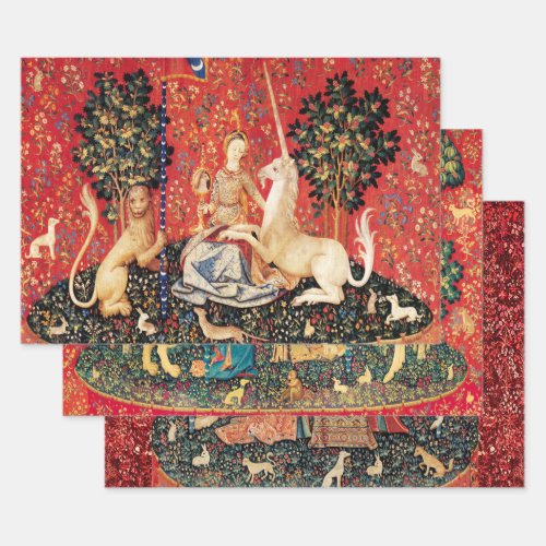 LADY AND UNICORN LionFlowersAnimals Medieval  Wrapping Paper Sheets