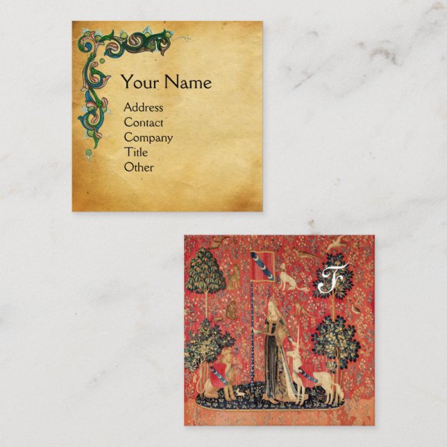 LADY AND UNICORN Lion,Flowers,Animals Parchment Square Business Card (Front/Back)
