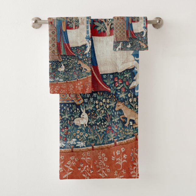 Lady and Unicorn Medieval Tapestry Bath Towel Set (Insitu)