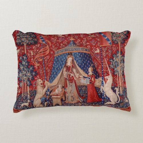 Lady and Unicorn Medieval Tapestry Desire Accent Pillow