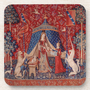 Lady and Unicorn Medieval Tapestry Desire Beverage Coaster