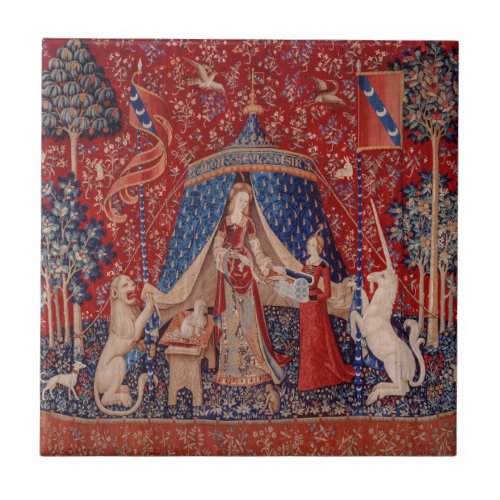 Lady and Unicorn Medieval Tapestry Desire Ceramic Tile