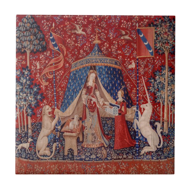 Lady and Unicorn Medieval Tapestry Desire Ceramic Tile (Front)