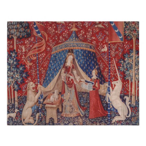 Lady and Unicorn Medieval Tapestry Desire Faux Canvas Print