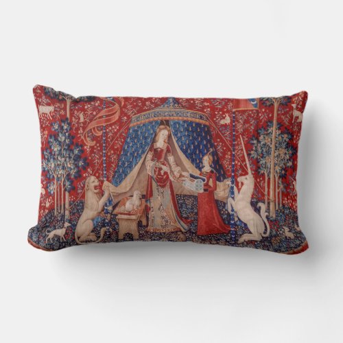 Lady and Unicorn Medieval Tapestry Desire Lumbar Pillow