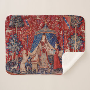 Lady and Unicorn Medieval Tapestry Desire Sherpa Blanket