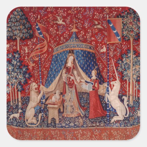 Lady and Unicorn Medieval Tapestry Desire Square Sticker