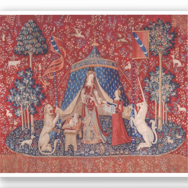 Lady and Unicorn Medieval Tapestry Desire Sticker (Front)
