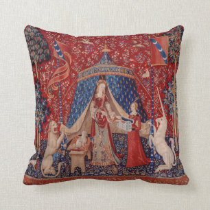 Lady and Unicorn Medieval Tapestry Desire Throw Pillow