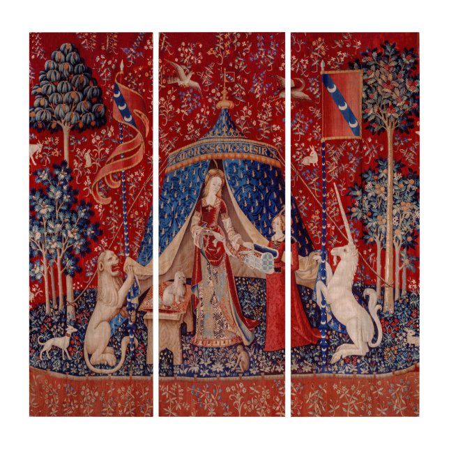 Lady and Unicorn Medieval Tapestry Desire Triptych (Front)