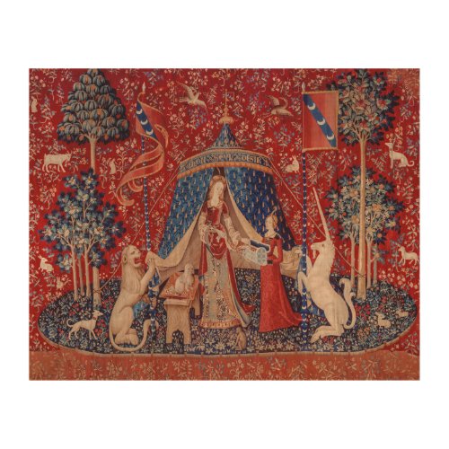 Lady and Unicorn Medieval Tapestry Desire Wood Wall Art