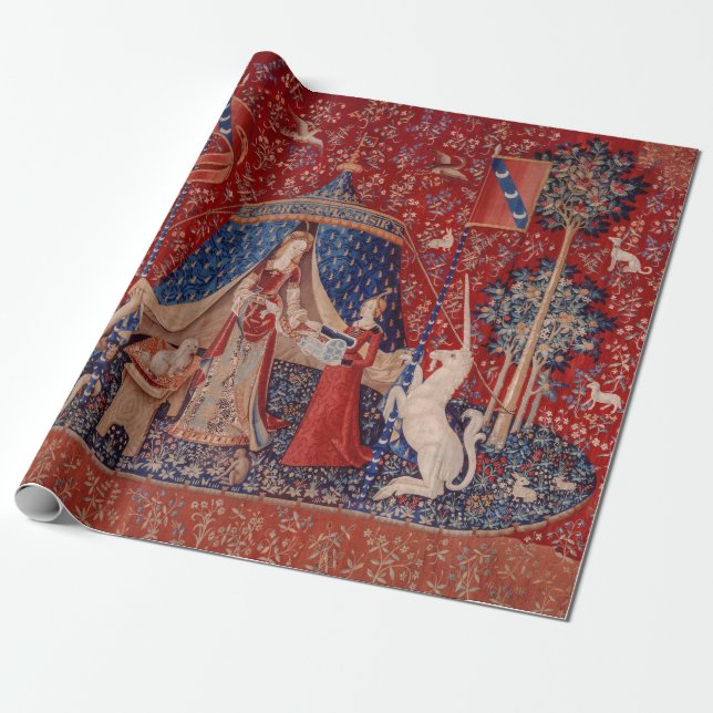 Lady and Unicorn Medieval Tapestry Desire Wrapping Paper (Unrolled)
