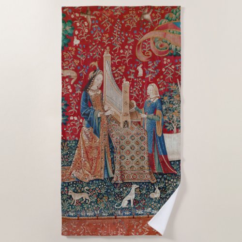 Lady and Unicorn Medieval Tapestry Hearing Beach Towel