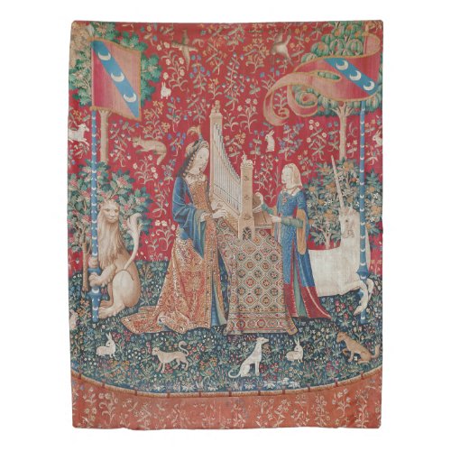 Lady and Unicorn Medieval Tapestry Hearing Duvet Cover