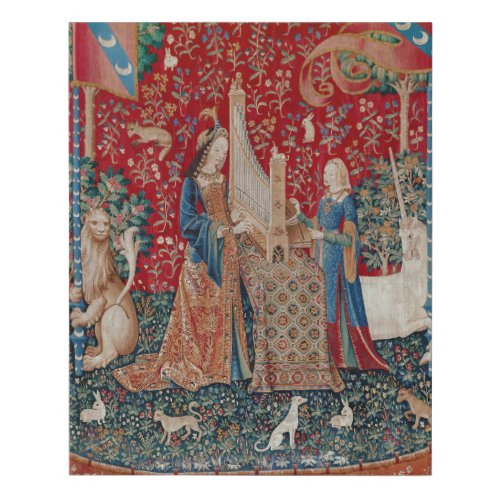Lady and Unicorn Medieval Tapestry Hearing Faux Canvas Print