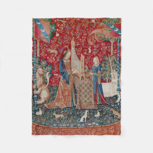 Lady and Unicorn Medieval Tapestry Hearing Fleece Blanket