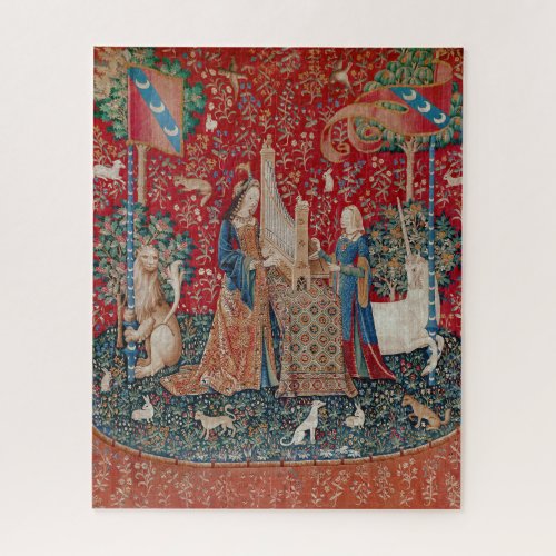 Lady and Unicorn Medieval Tapestry Hearing Jigsaw Puzzle