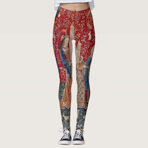 Lady and Unicorn Medieval Tapestry Hearing Leggings