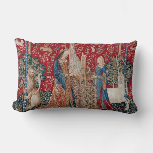Lady and Unicorn Medieval Tapestry Hearing Lumbar Pillow