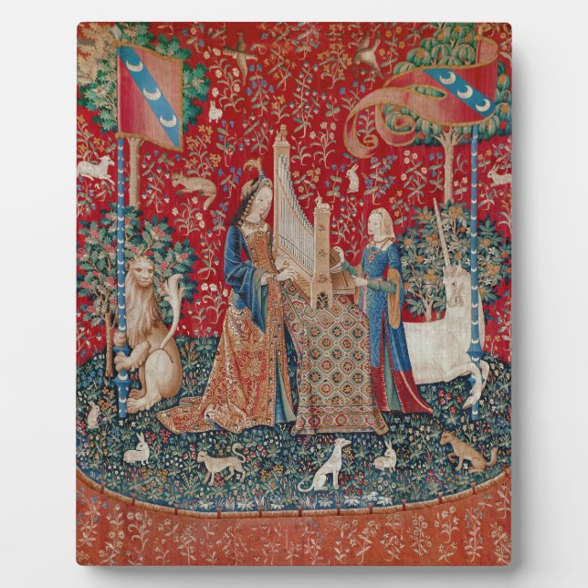 Lady and Unicorn Medieval Tapestry Hearing Plaque (Front)