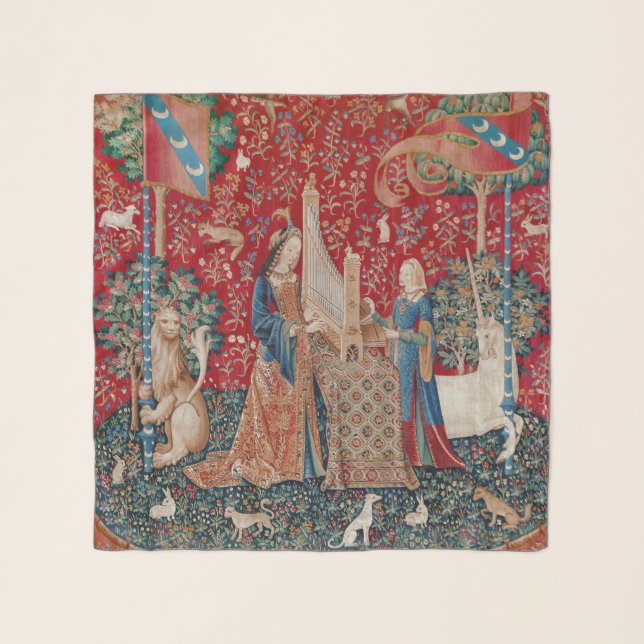 Lady and Unicorn Medieval Tapestry Hearing Scarf (Front)