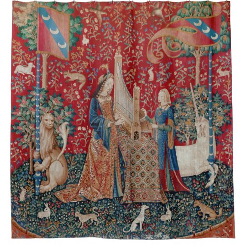 Lady and Unicorn Medieval Tapestry Hearing Shower Curtain