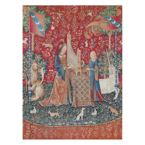 Lady and Unicorn Medieval Tapestry Hearing Tablecloth