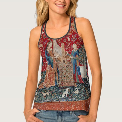 Lady and Unicorn Medieval Tapestry Hearing Tank Top