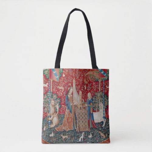 Lady and Unicorn Medieval Tapestry Hearing Tote Bag