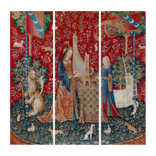 Lady and Unicorn Medieval Tapestry Hearing Triptych