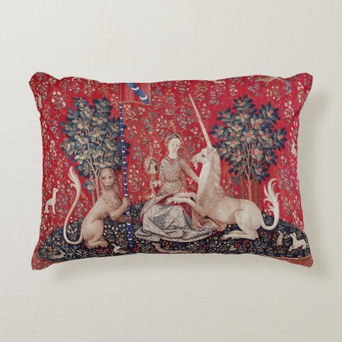 Lady and Unicorn Medieval Tapestry Sight Accent Pillow