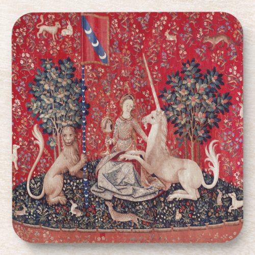 Lady and Unicorn Medieval Tapestry Sight Beverage Coaster