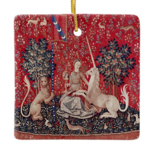Lady and Unicorn Medieval Tapestry Sight Ceramic Ornament