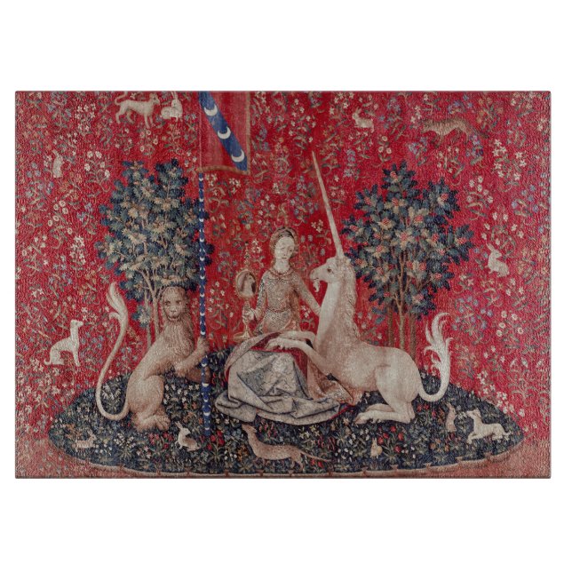 Lady and Unicorn Medieval Tapestry Sight Cutting Board (Front)