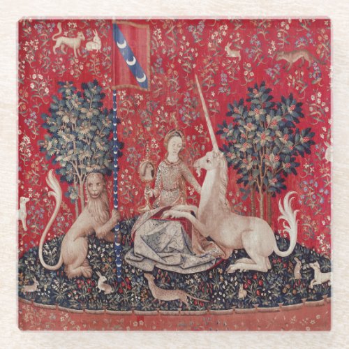 Lady and Unicorn Medieval Tapestry Sight Glass Coaster