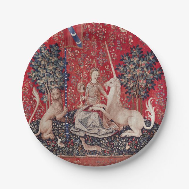 Lady and Unicorn Medieval Tapestry Sight Paper Plates (Front)