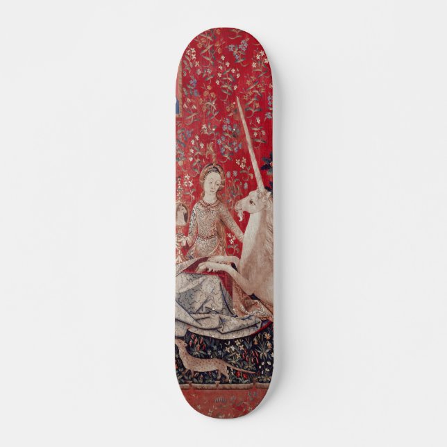 Lady and Unicorn Medieval Tapestry Sight Skateboard (Front)
