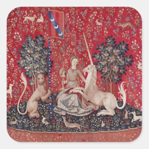 Lady and Unicorn Medieval Tapestry Sight Square Sticker