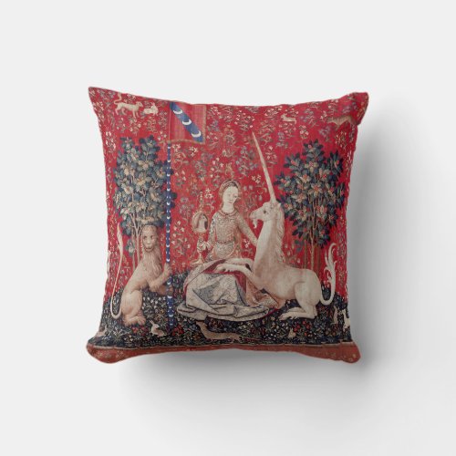 Lady and Unicorn Medieval Tapestry Sight Throw Pillow