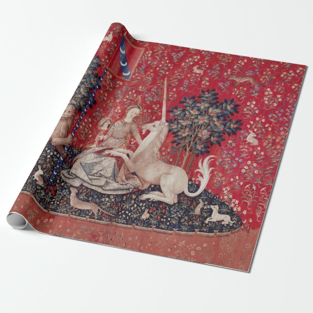 Lady and Unicorn Medieval Tapestry Sight Wrapping Paper (Unrolled)