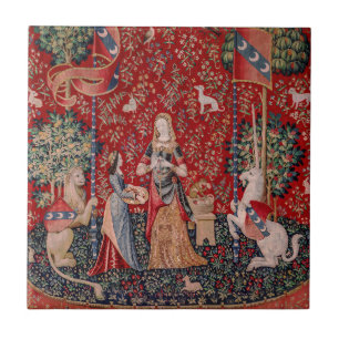 Lady and Unicorn Medieval Tapestry Smell Ceramic Tile
