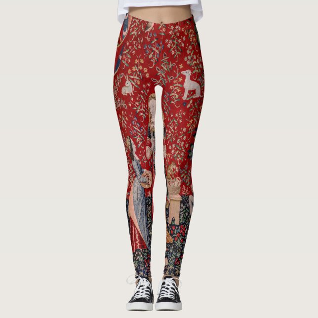 Lady and Unicorn Medieval Tapestry Smell Leggings (Front)
