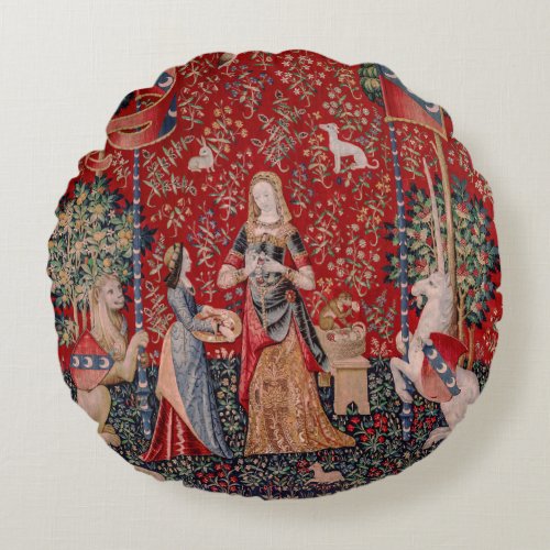Lady and Unicorn Medieval Tapestry Smell Round Pillow