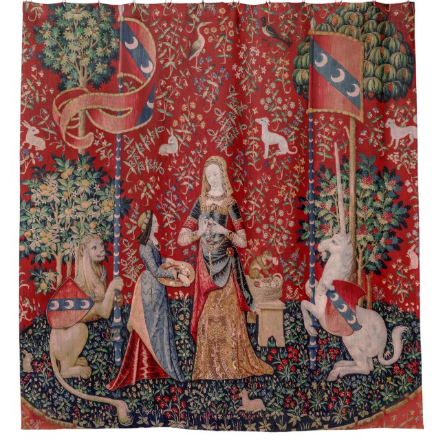 Lady and Unicorn Medieval Tapestry Smell Shower Curtain (Front)