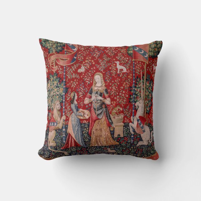 Lady and Unicorn Medieval Tapestry Smell Throw Pillow (Front)