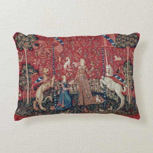 Lady and Unicorn Medieval Tapestry Taste Accent Pillow