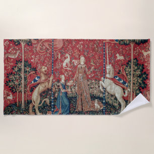 Lady and Unicorn Medieval Tapestry Taste Beach Towel