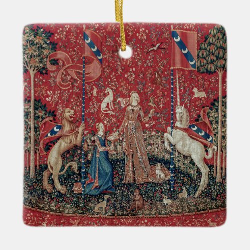 Lady and Unicorn Medieval Tapestry Taste Ceramic Ornament