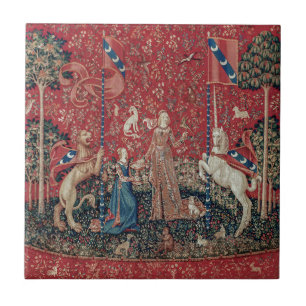 Lady and Unicorn Medieval Tapestry Taste Ceramic Tile